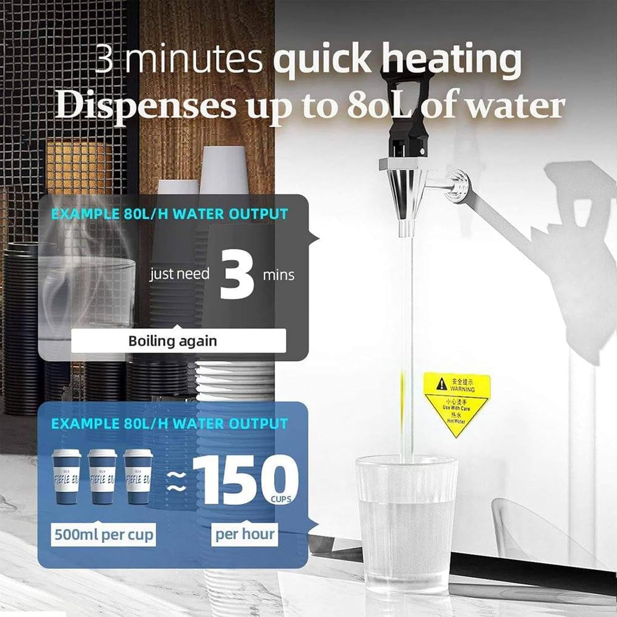 Instant Hot Water Dispenser, Wall-Mounted Water Boiler, Electric Water Dispenser Fast Boiling Water, Wall Kettle for Coffee Home Office, Stainless Steel,50L