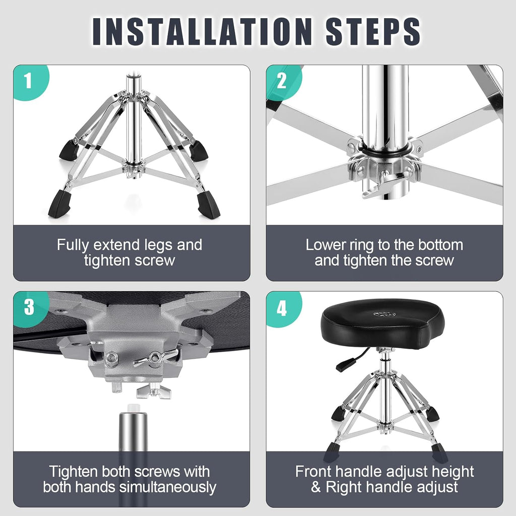 TENTOTEN Drum Throne Hydraulic Drum Stool, Removable Ergonomic Drum Seat with Memory Foam Velvet Surface and Foldable Base, 19in-24in Height Drummer Stool for Adults & Kids, TOT 750