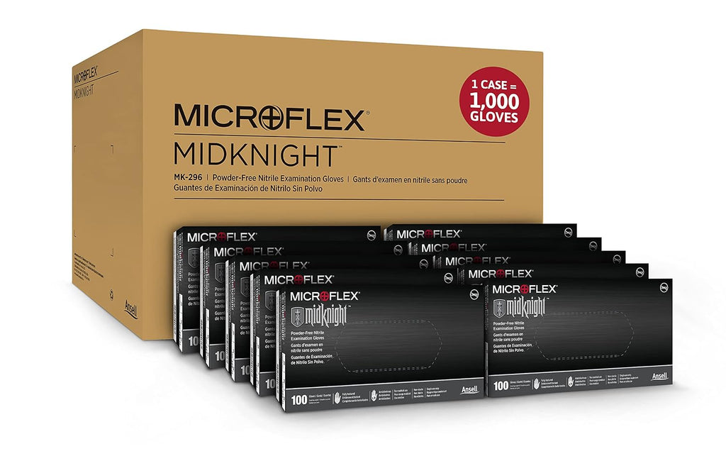 Ansell MICROFLEX MidKnight MK-296 Exam Standard Gloves - Size XL, Black (Case of 1000)
