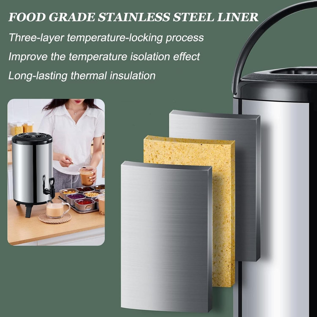 Hot Water Dispensers,Insulated Beverage Dispenser Cold Drink Dispenser, 304 Stainless Steel Hot Milk Dispenser, Picnic Portable Ice Container Coffee Cylinder, Party Buffet Lemonade Tea,13L