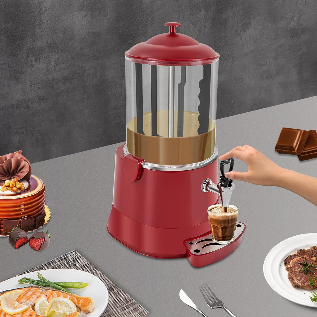 CNCEST 10L Chocolate Melting Machine,400W 110V Commercial Hot Chocolate Maker Machine Chocolate Dispenser Warmer Hot Beverage Warmer for Heating Chocolate Coffee Milktea (Red)