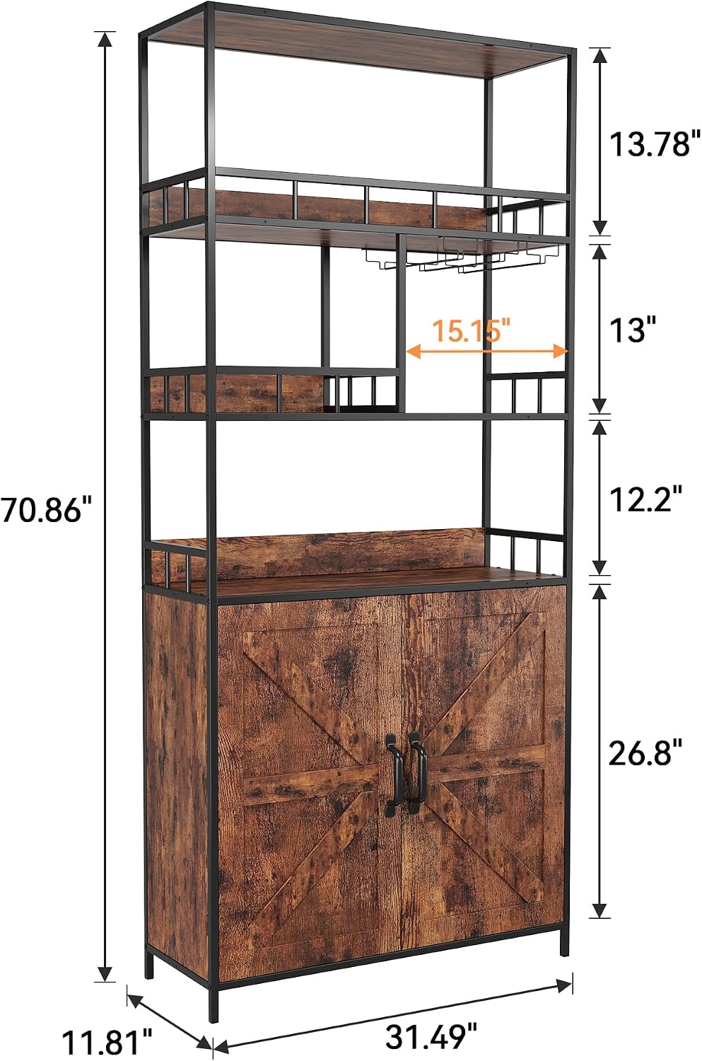 70.8' in Large Bakers Rack with Cabinet,Tall Wine Cabinet & Bar Storage Rack with Baskets and Hooks for Wine, Glasses, Beverages, and Snacks，Suitable for Living Rooms, Kitchen