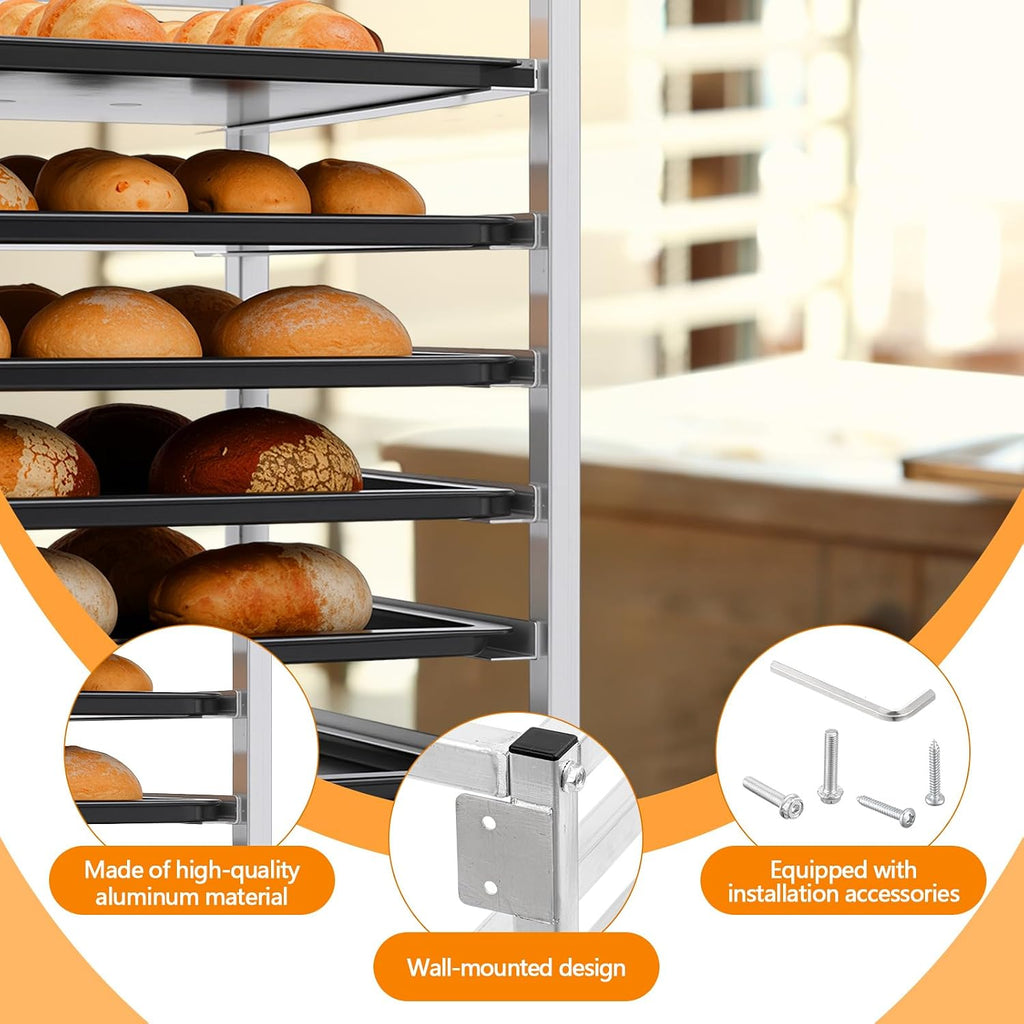 Zonon 6 Tier Wall Mounted Sheet Bun Pan Rack, 28' x 18' x 21' Aluminum Baking Tray Racks Holds 6 Full-size Sheet Pans for Bakeries Restaurants Catering Kitchens(1 Pcs)
