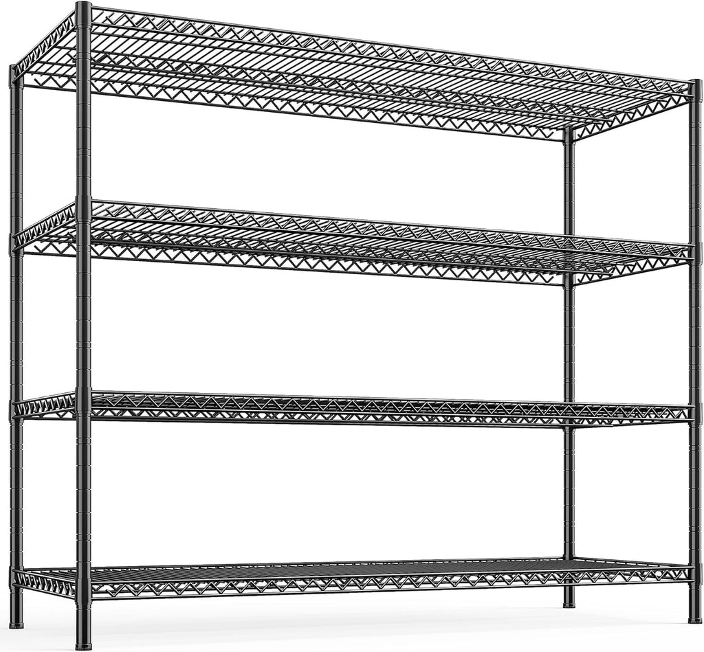 REIBII 55.5' W Storage Shelves 2560LBS Metal Shelving 4 Tier Wire Shelving Unit Garage Shelving Heavy Duty Metal Shelves for Storage Rack Commercial Adjustable Pantry Shelf, 55.5' W X 18''D X 55.5' H