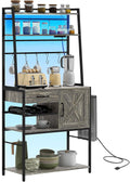 with Power Socket Kitchen Baking Rack, with Led Light, Drawer, Barn Door and S-Hook, Freestanding Kitchen Appliance Organizer (Gray)