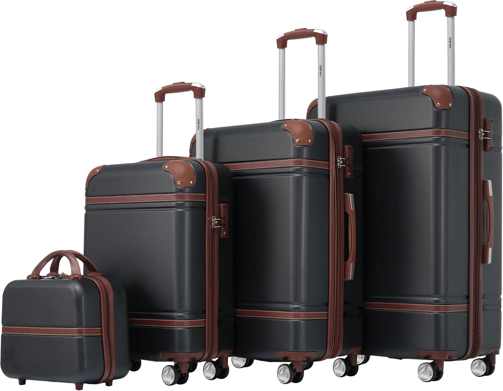 Merax Luggage Set 3 Piece Suitcase Set with 1 Cosmetic Case Expandable Spinner Wheels Vintage Luggage Sets(Black,20'+24'+28')