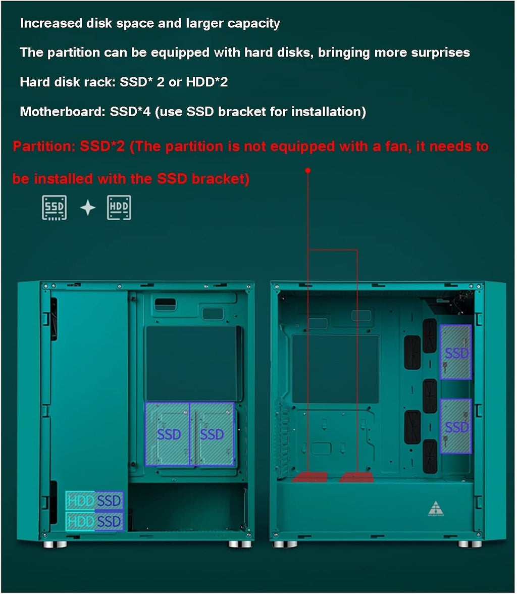 Computer Case, Mid-Tower ATX/M-ATX/ITX PC Gaming Case, Fully Transparent Side Panel, 8 Fan Positions, Support Water Cooling (Size : 44×21.5×48CM)