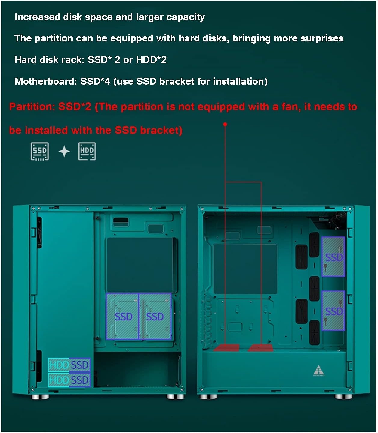 Computer Case, Mid-Tower ATX/M-ATX/ITX PC Gaming Case, Fully Transparent Side Panel, 8 Fan Positions, Support Water Cooling (Size : 44×21.5×48CM)
