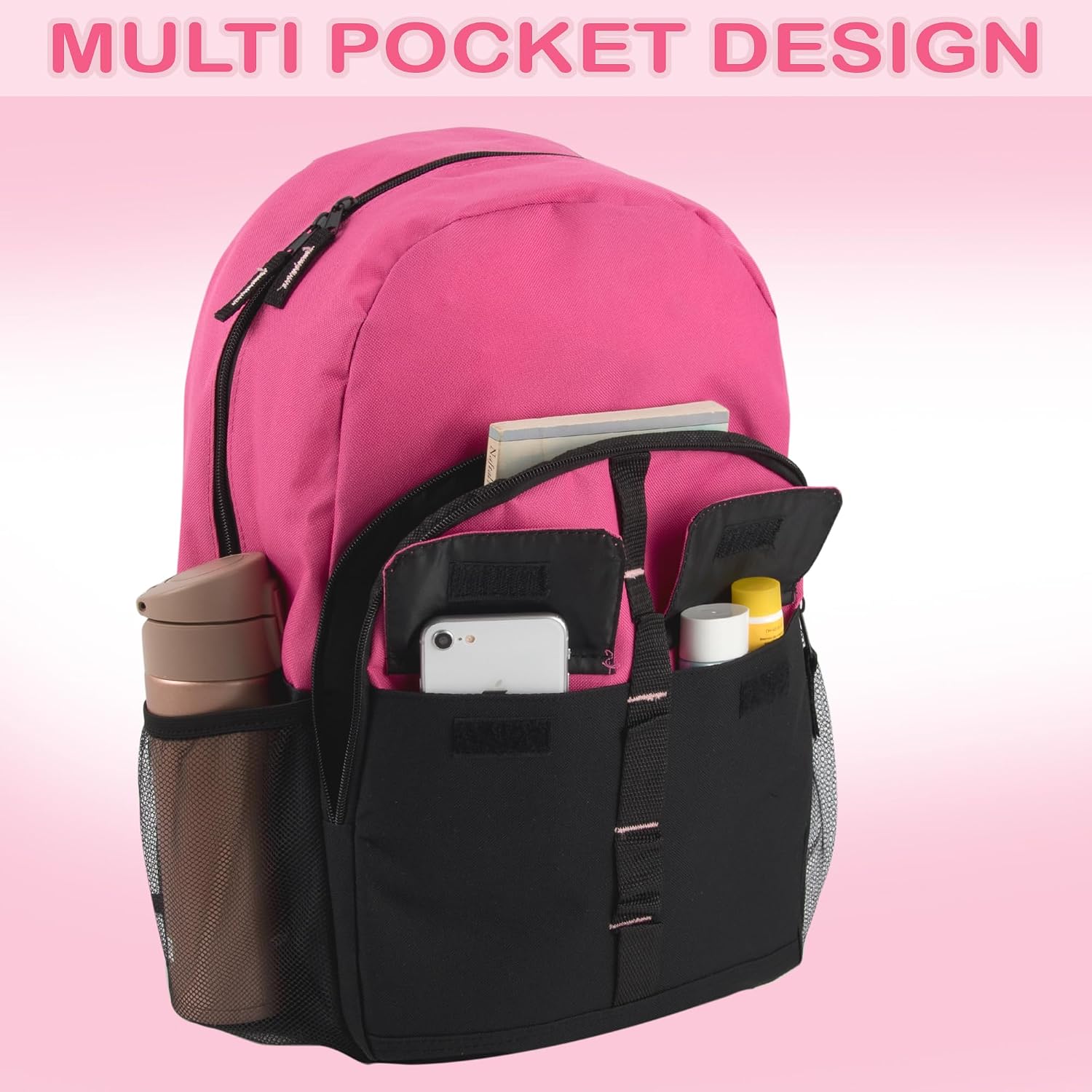 Trail maker 24 Pack Backpacks in Bulk | Wholesale Multipocket Backpacks with Side Water Bottle Pockets for Sports Teams, Homeless (Female Colors Pack)