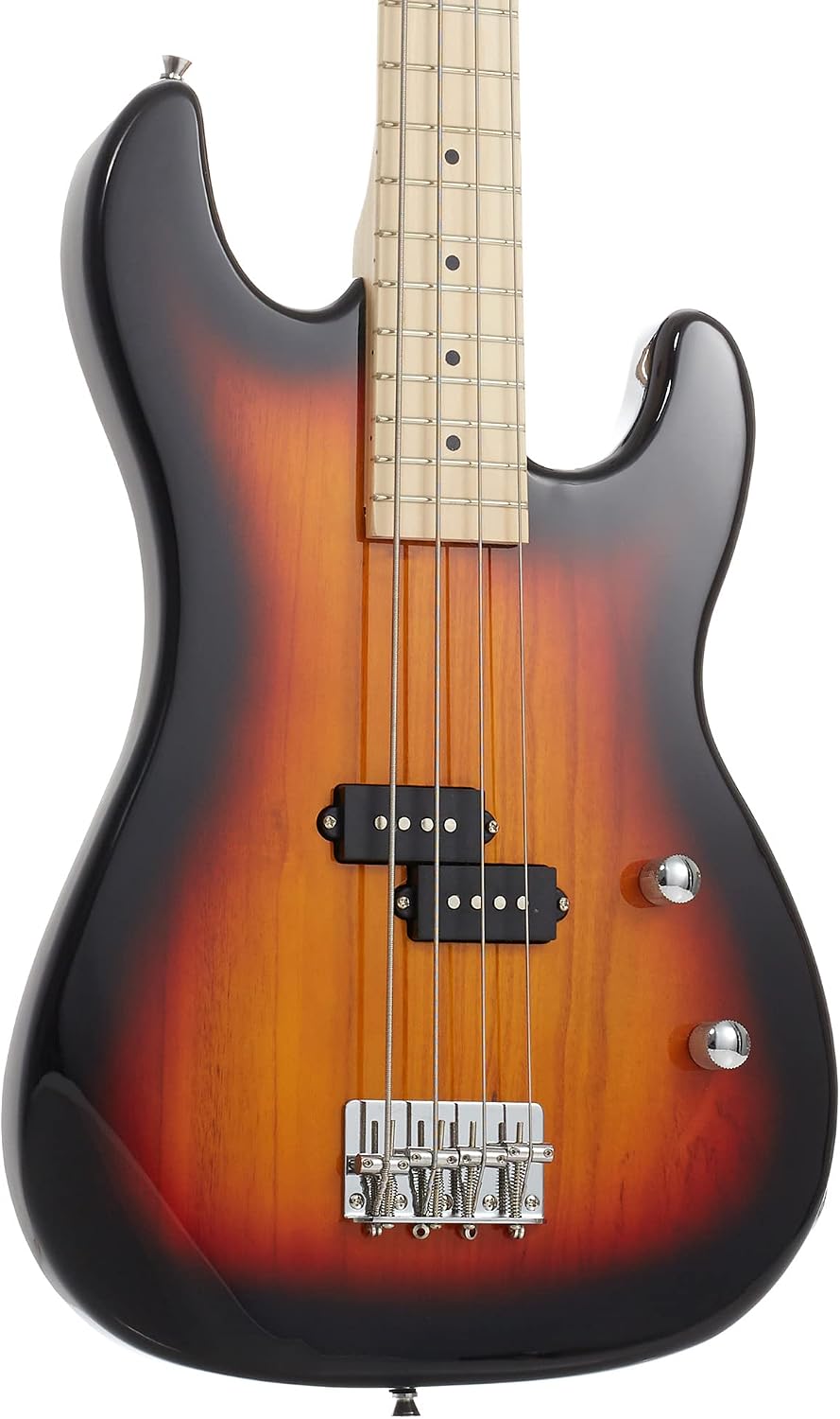 Davison Guitars Full Size Electric Bass Guitar with 15-Watt Amp, Sunburst - 4 String Right Handed Beginner Kit with Gig Bag and Accessories