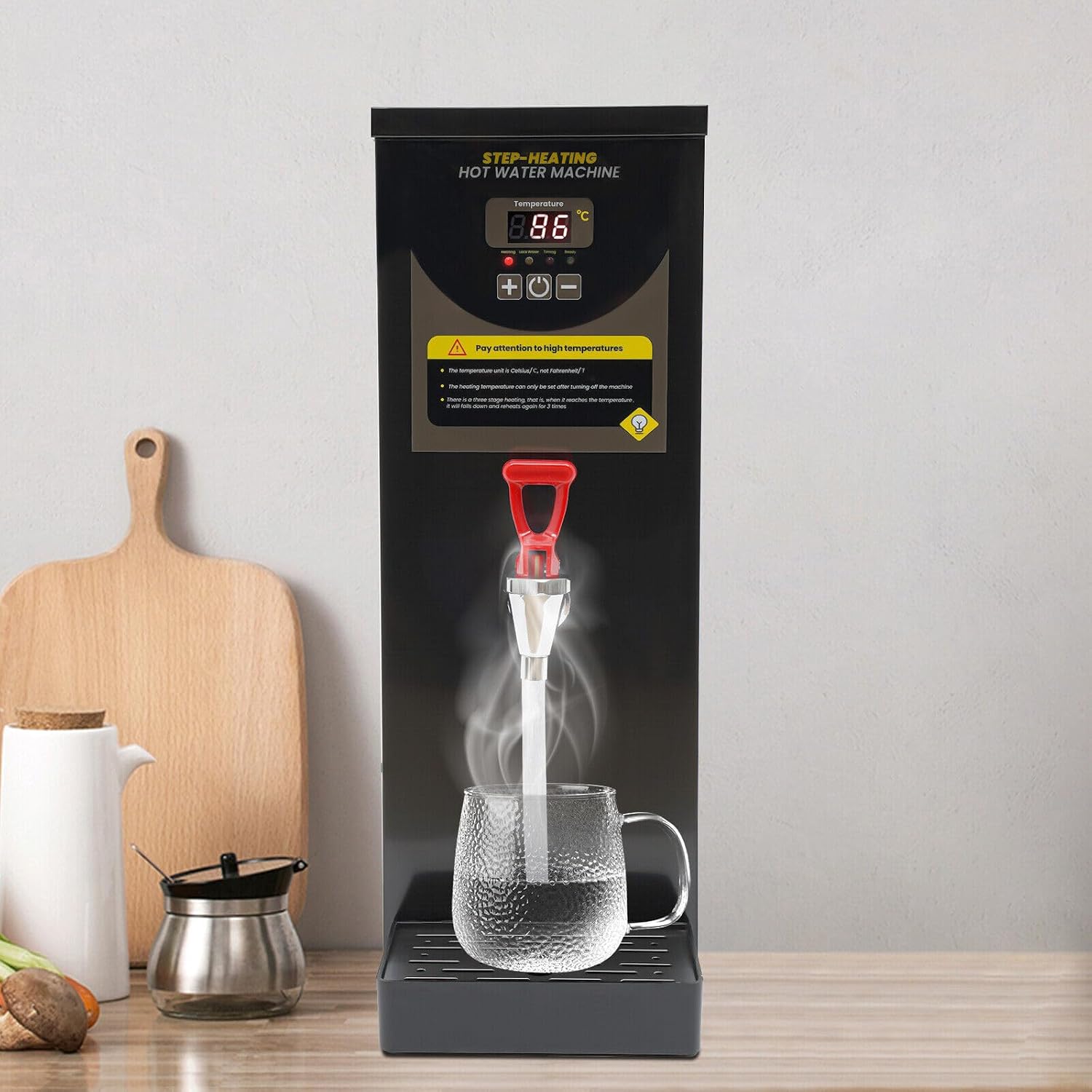 Commercial Hot Water Dispenser, 20000W Electric Water Boiler Electric Warmer Black Hot Water Machine, 86-212℉, Stainless Steel Liner and LCD Display, for Restaurant, Hotel, Office