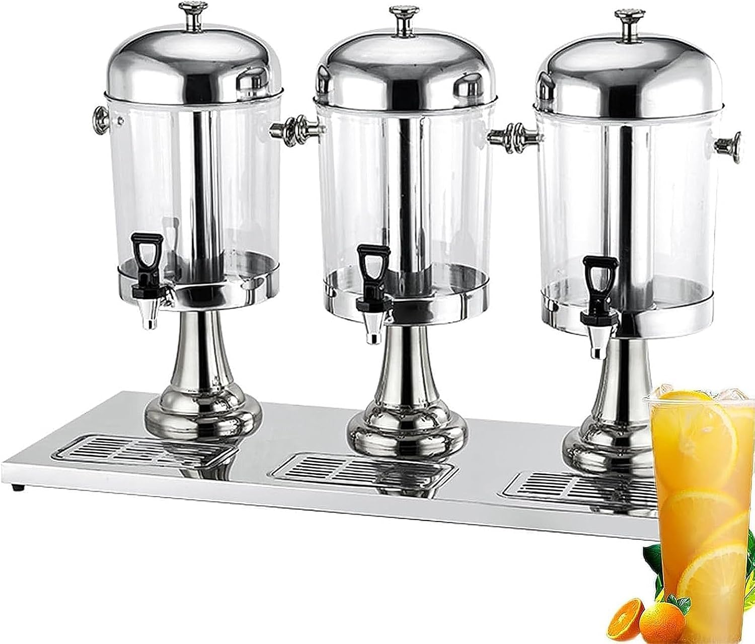 Cold & Hot Drink Dispenser with Spigot, Stainless Steel Beverage Dispenser Cold and Hot Water Dispenser for Tea, Coffee, Milk, Juice(Triple Heads)
