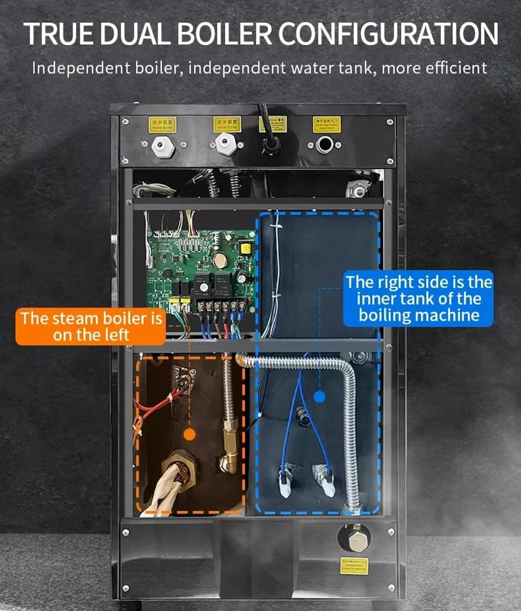 Commercial Intelligent LCD Touch Screen Steam Boiler 50L/H Hot Water Cold Water Milk Foamer Machine (110v Silvery)
