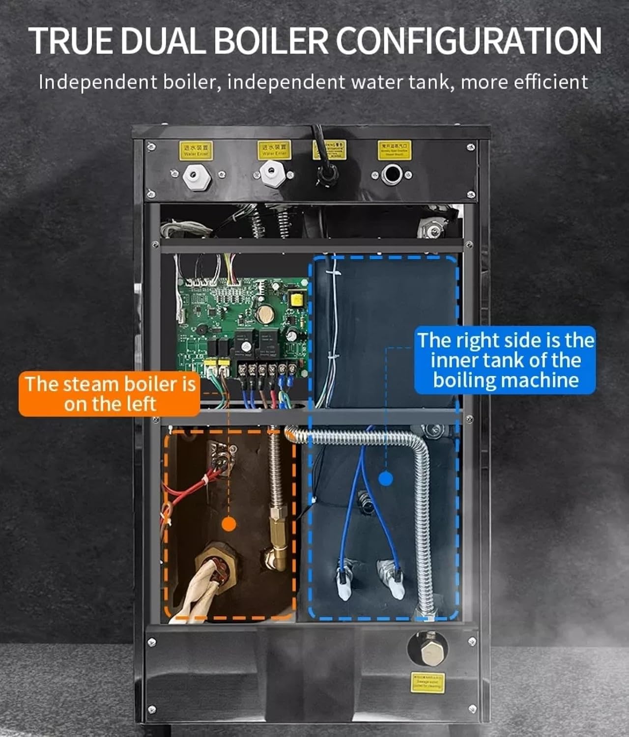 Commercial Intelligent LCD Touch Screen Steam Boiler 50L/H Hot Water Cold Water Milk Foamer Machine (110v Silvery)