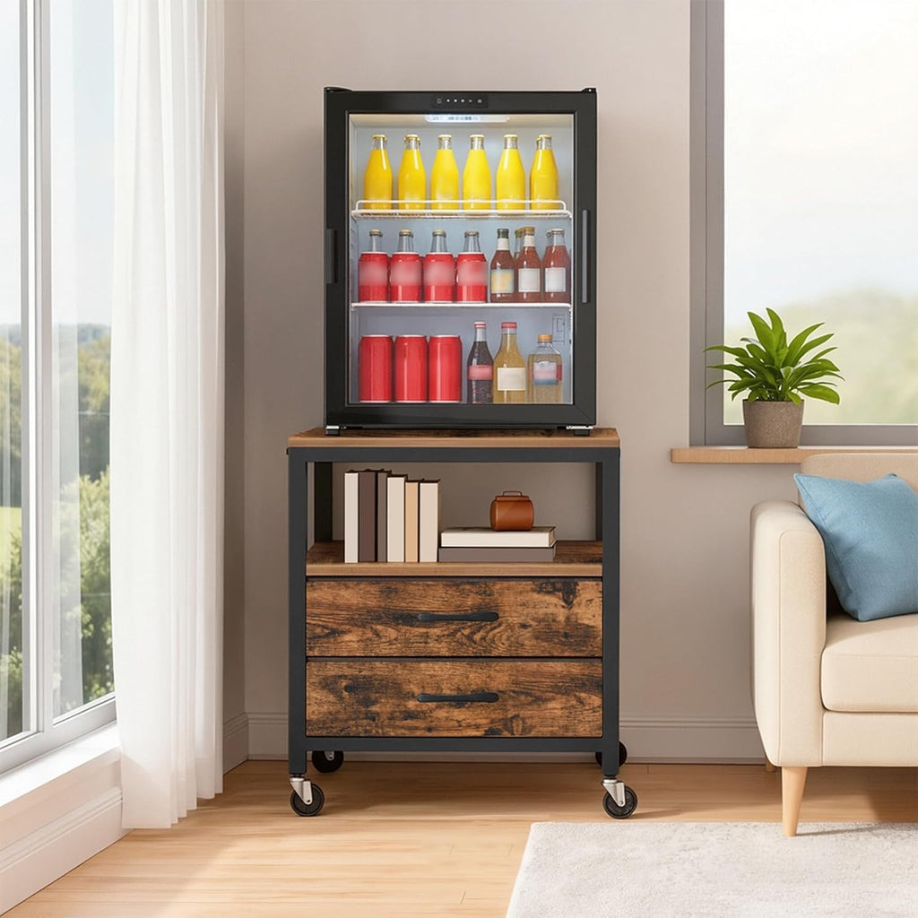 MAHANCRIS Bakers Rack with Power Outlet and Mini Fridge Stand Bundle, 4-Tier Fridge Stand with Storage, BRHR40E01N1-RSHR5001
