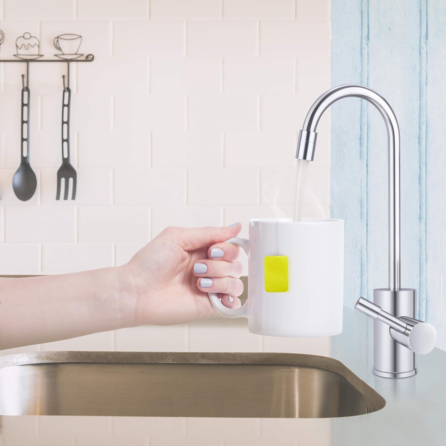 Ready Hot 41-RH-300-F560-CH Instant Hot Water Dispenser System, 2.5 Quarts, Digital Display Dual Lever Hot and Cold Water Faucet Polished Chrome