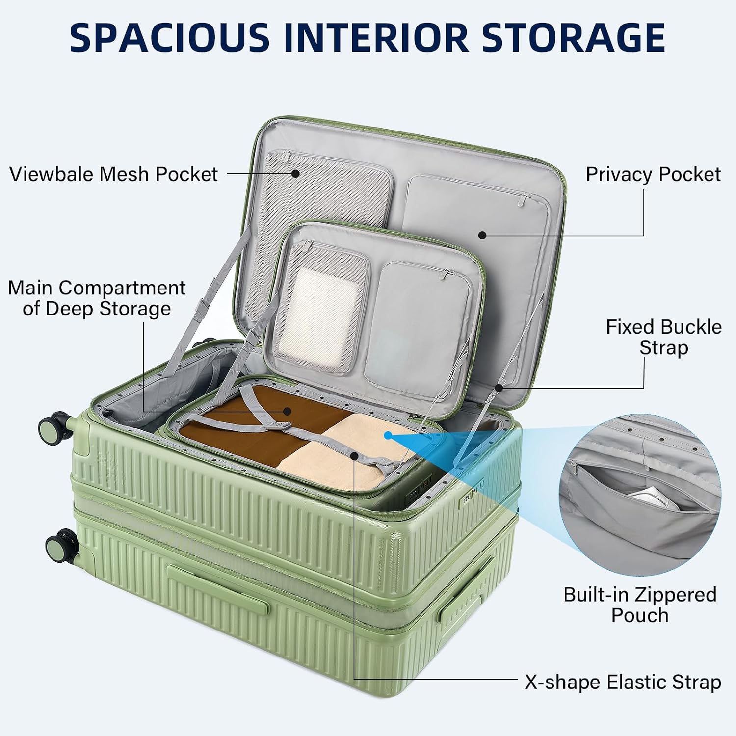 HanTrip Hard Shell Expandable Luggage Sets 2 Piece with Spinner Wheels Cup Holder, Top Opening Lightweight Luggage Rolling Suitcase, Carry On And Checked Luggage Set 2 Piece (Bamboo Green, 20/28)