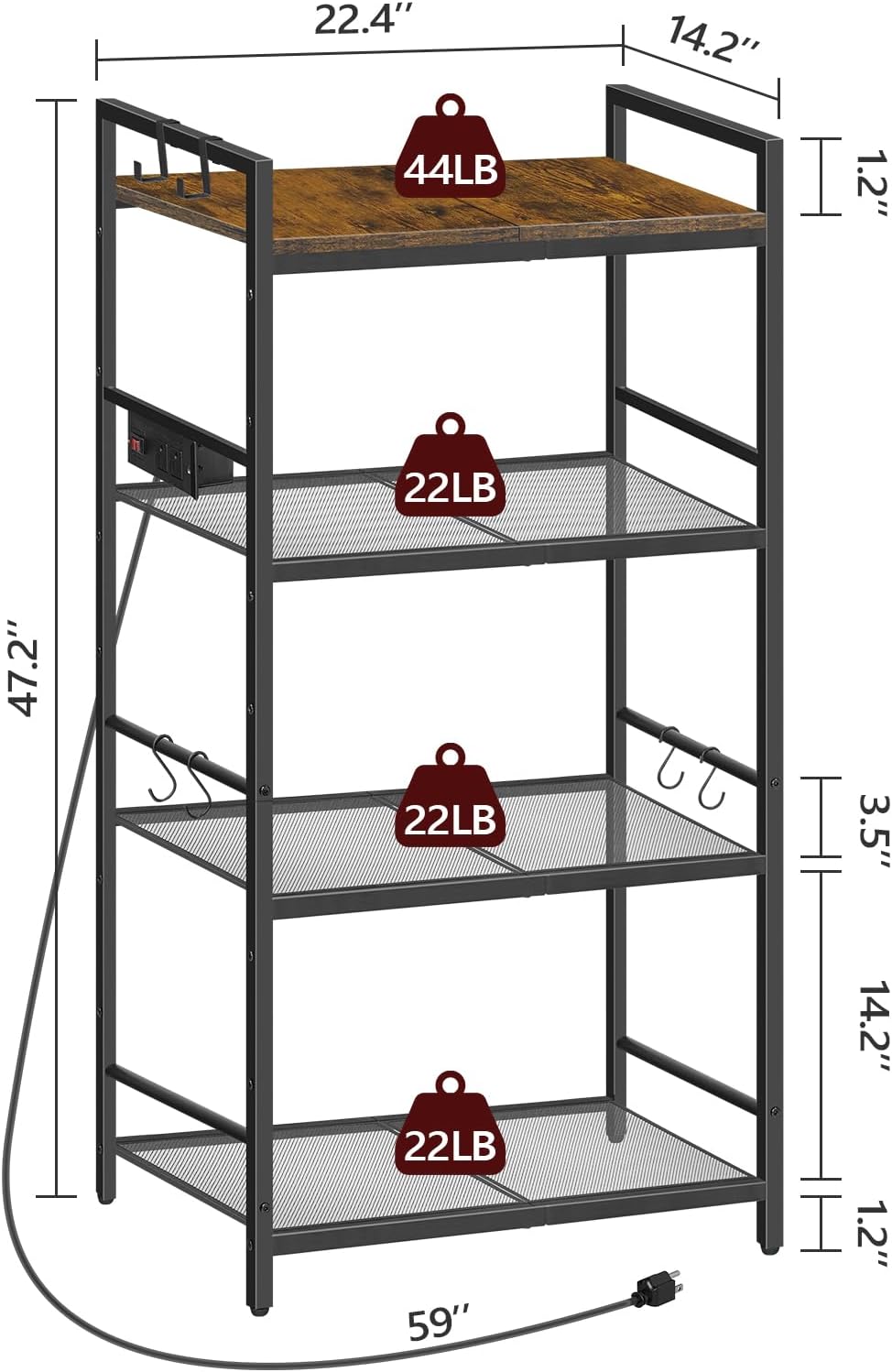 MAHANCRIS Bakers Rack with Power Outlet and Mini Fridge Stand Bundle, 4-Tier Fridge Stand with Storage, BRHR40E01N1-RSHR5001