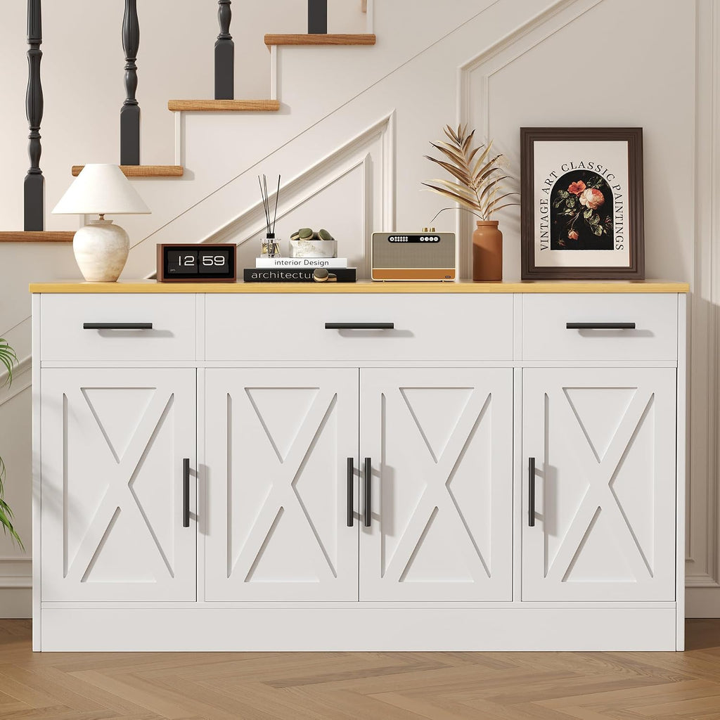 Vongrasig Buffet Cabinet with Storage, Farmhouse Coffee Bar Cabinet with Drawers, 53' Large Modern Sideboard Buffet with Adjustable Shelves for Kitchen, Dining Room, White