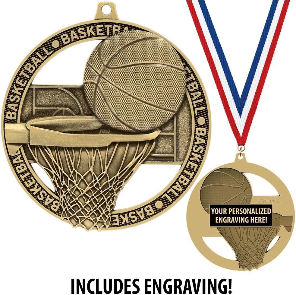 Crown Awards Basketball Medals, 3' Massive Rimz Basketball Award Medal with Custom Engraving Included