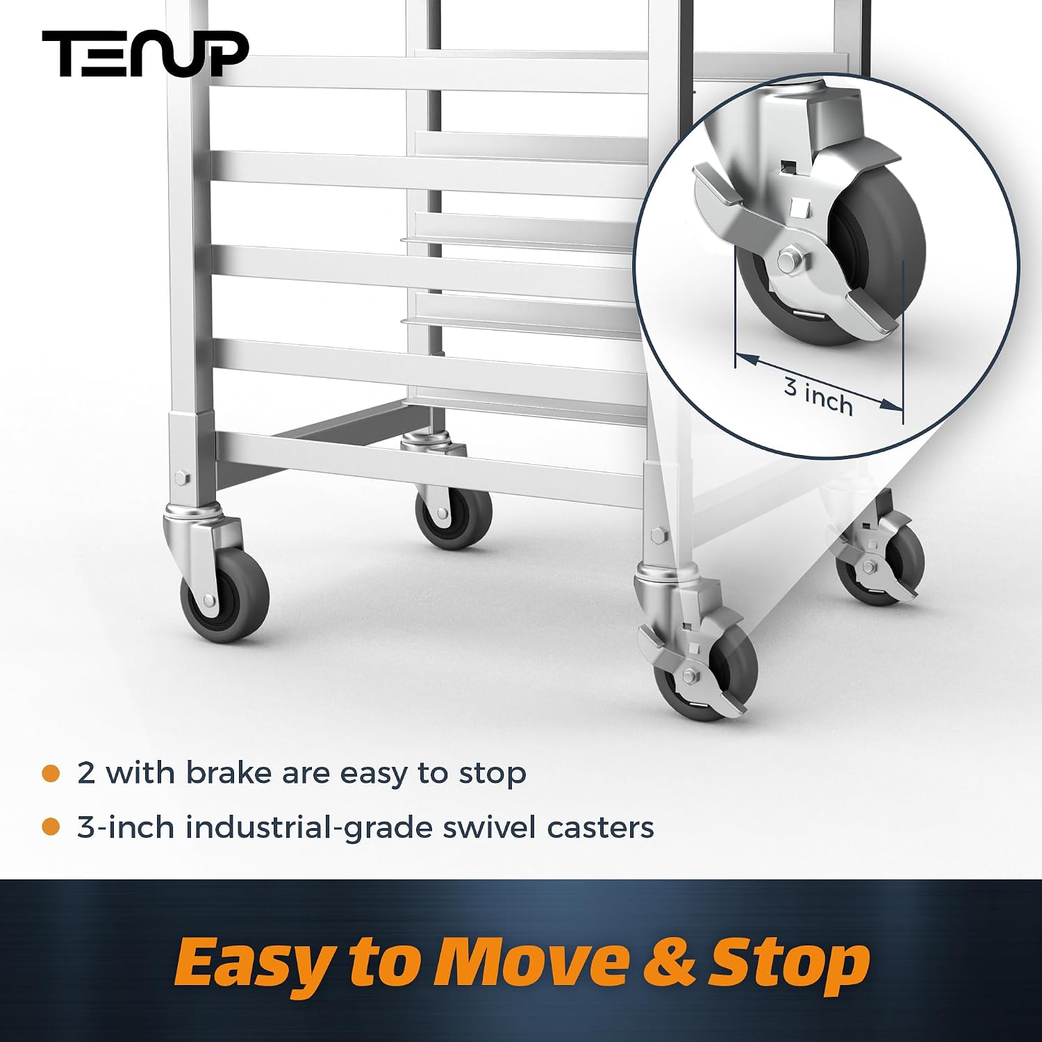 TenUp 10-Tier Half Size Sheet Pan Rack, Heavy-Duty Aluminum Bakery Rack with Wheels – Commercial Cooling & Storage Cart – 18' L x 15.5' W x 36' H