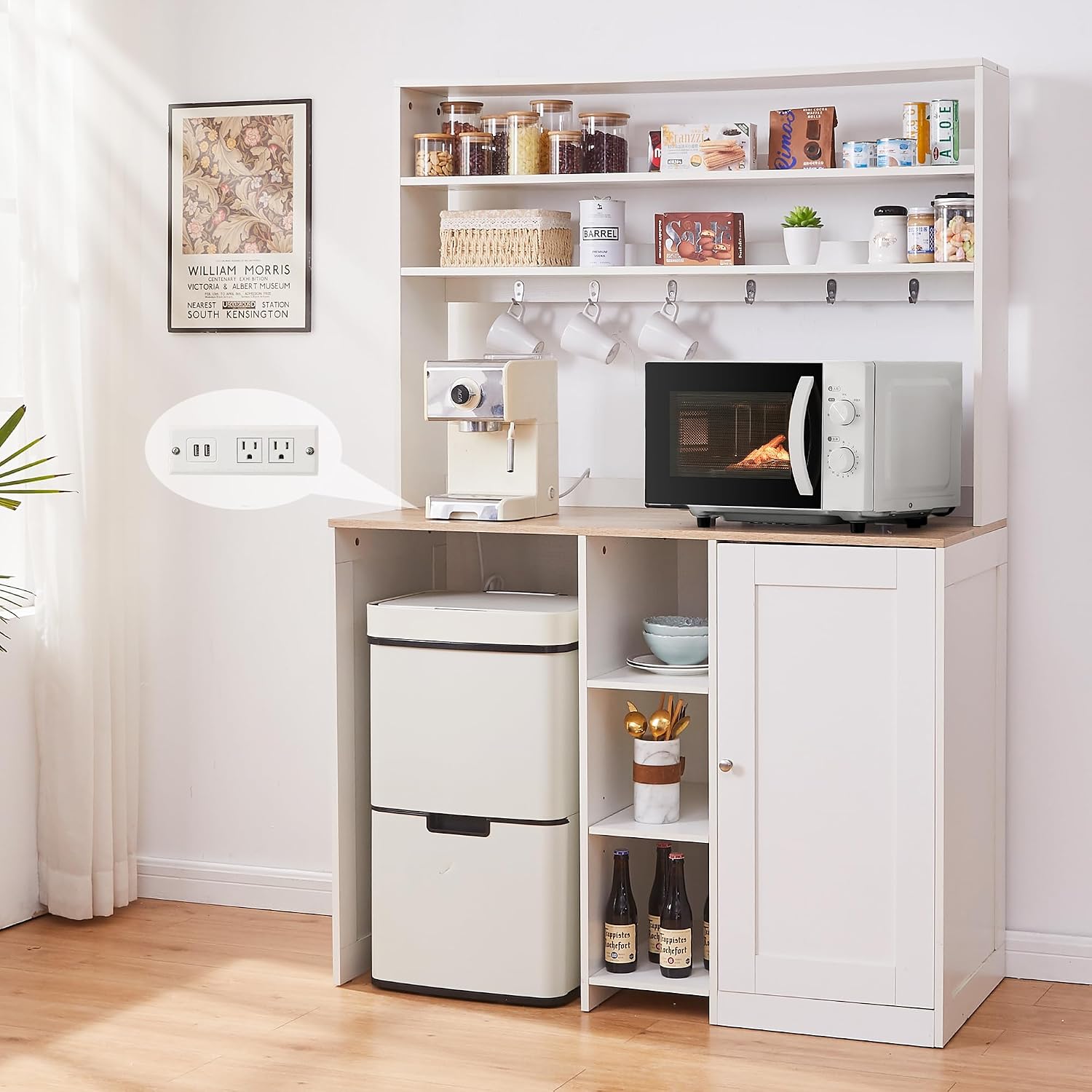 69' Coffee Bar with Mini Fridge Space, Mini Fridge Cabinet with Power Outlet, Liquor Wine Cabinet, Microwave Stand with Storage, Refrigerator Stand for Kitchen, Apartment, Home Bar, Dorm