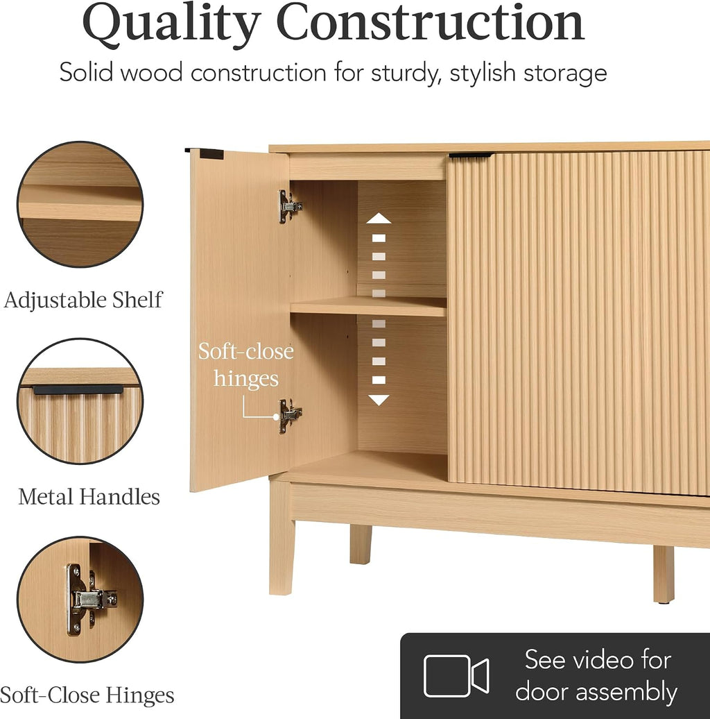 Best Choice Products 55' Modern 4-Door Sideboard Storage Cabinet, Buffet, Media Cabinet, Cupboard, Entryway Accent Table, Bookcase w/Reed Panels and Adjustable Shelves – Natural