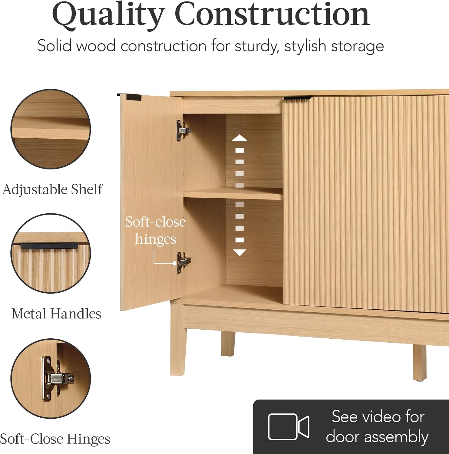 Best Choice Products 55' Modern 4-Door Sideboard Storage Cabinet, Buffet, Media Cabinet, Cupboard, Entryway Accent Table, Bookcase w/Reed Panels and Adjustable Shelves – Natural