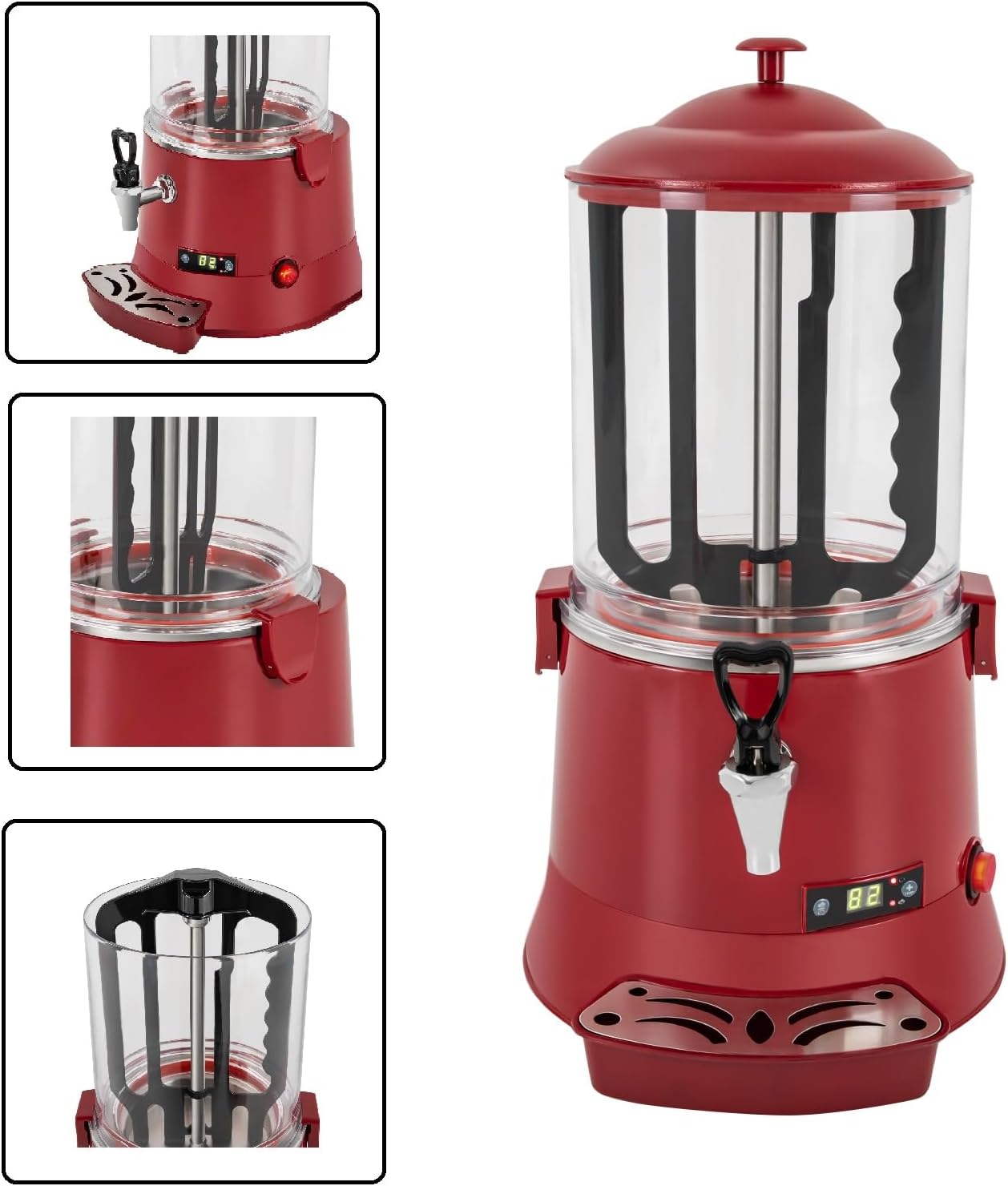 CNCEST 10L Chocolate Melting Machine,400W 110V Commercial Hot Chocolate Maker Machine Chocolate Dispenser Warmer Hot Beverage Warmer for Heating Chocolate Coffee Milktea (Red)