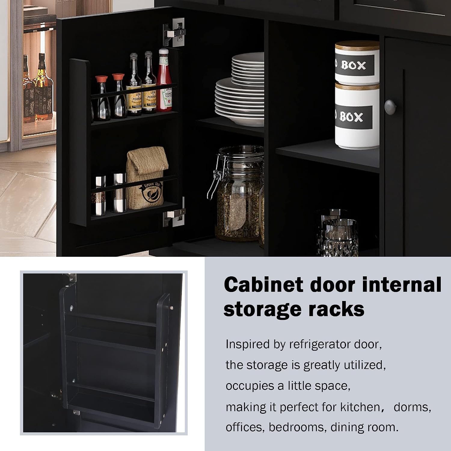 Modern Kitchen Island on 5 Wheels with Storage Cabinet and Drop-Leaf Countertop, Kitchen Cart with Cabinet Door Internal Storage Racks and 3 Drawers for Dinning Room (Black#M)