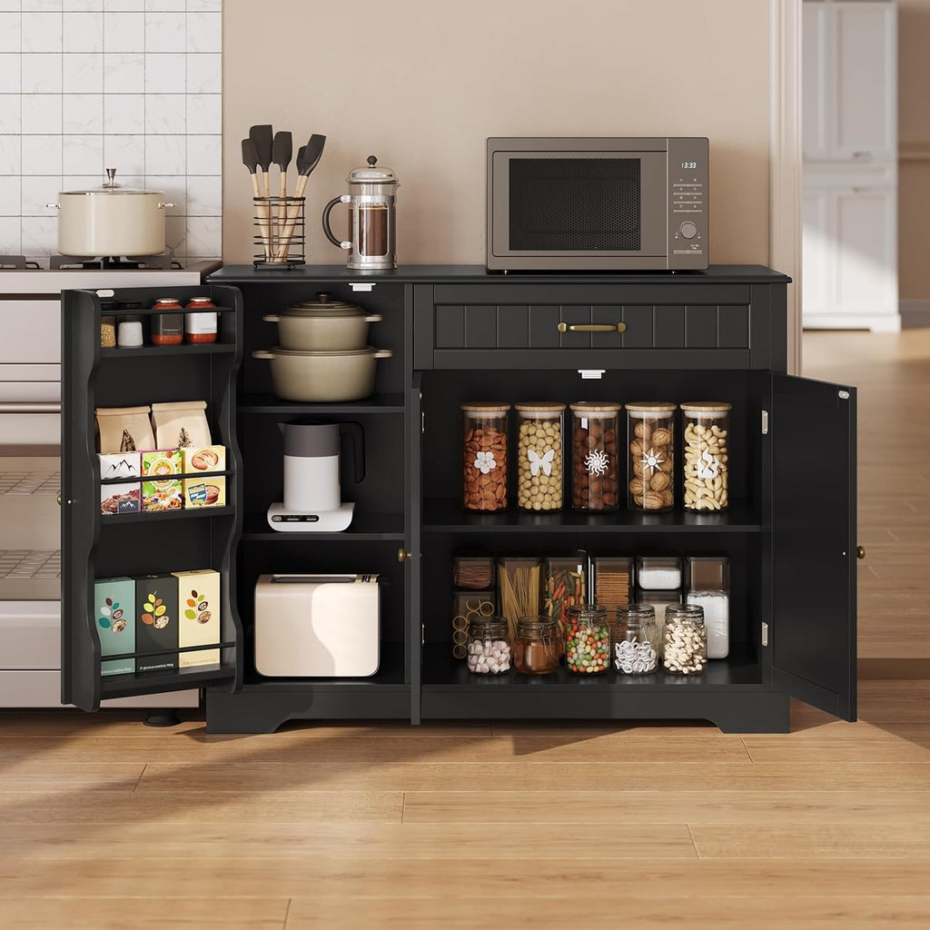 Gizoon Kitchen Sideboard Buffet Cabinet with Storage Small Coffee Bar Cabinet with Drawer, Kitchen Pantry Storage Cabinet with Door and Shelves for Bathroom and Living Room, Black, Painted