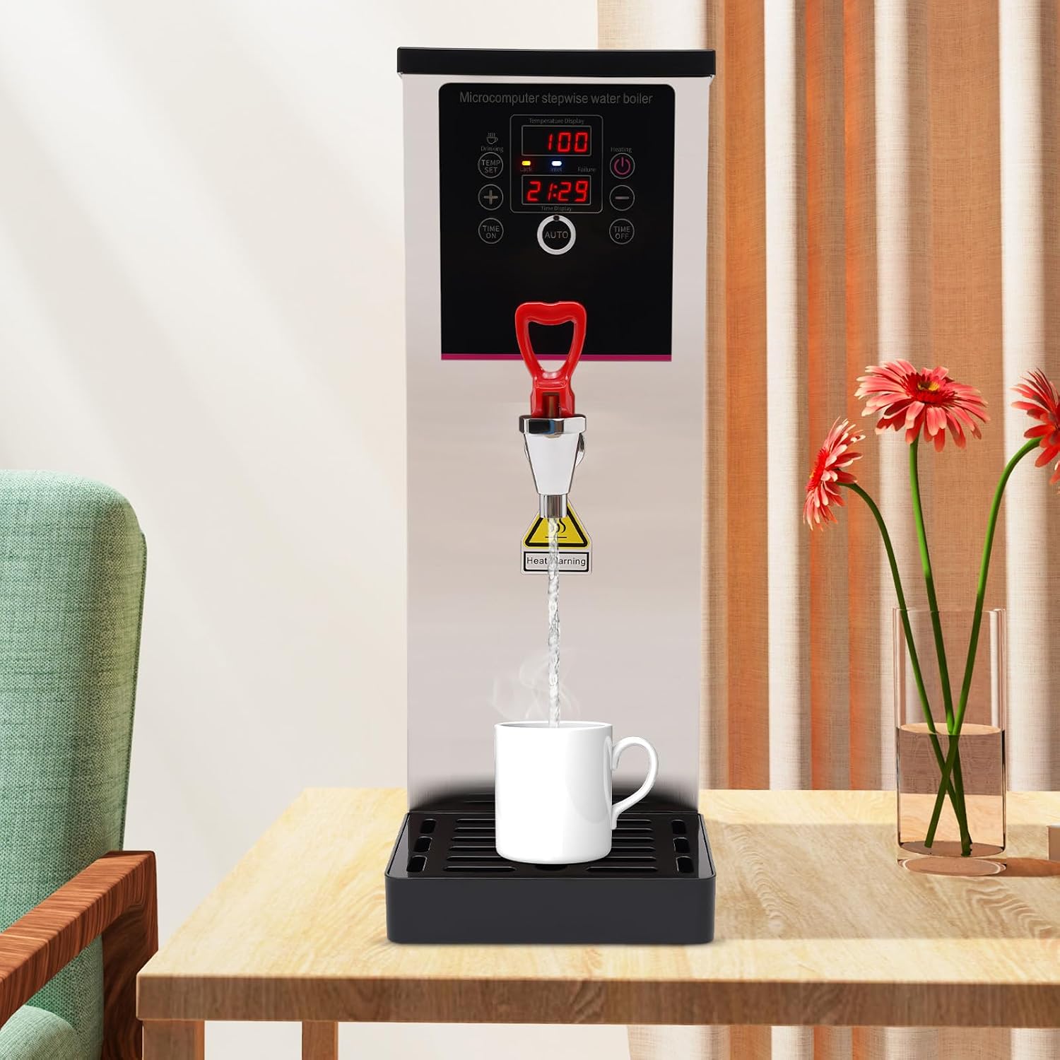Electric Water Boiler and Dispenser, Commercial Full-Automatic Boiling Water Machine, Stainless Steel Liner and LCD Display for Tea Coffee Shop Dessert Shop Hotel (10L)