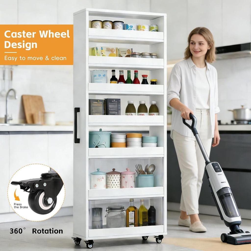 7 Tier Slim Storage Cart with Wheels,Rolling Storage Cabinet,Narrow Spice Rack for Small Spaces,Kitchen,Bakers,Pantry,Dining Room