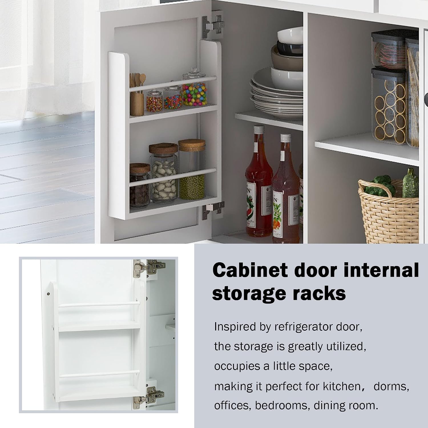 Modern Kitchen Island on 5 Wheels with Storage Cabinet and Drop-Leaf Countertop, Kitchen Cart with Cabinet Door Internal Storage Racks and 3 Drawers for Dinning Room (White#M)