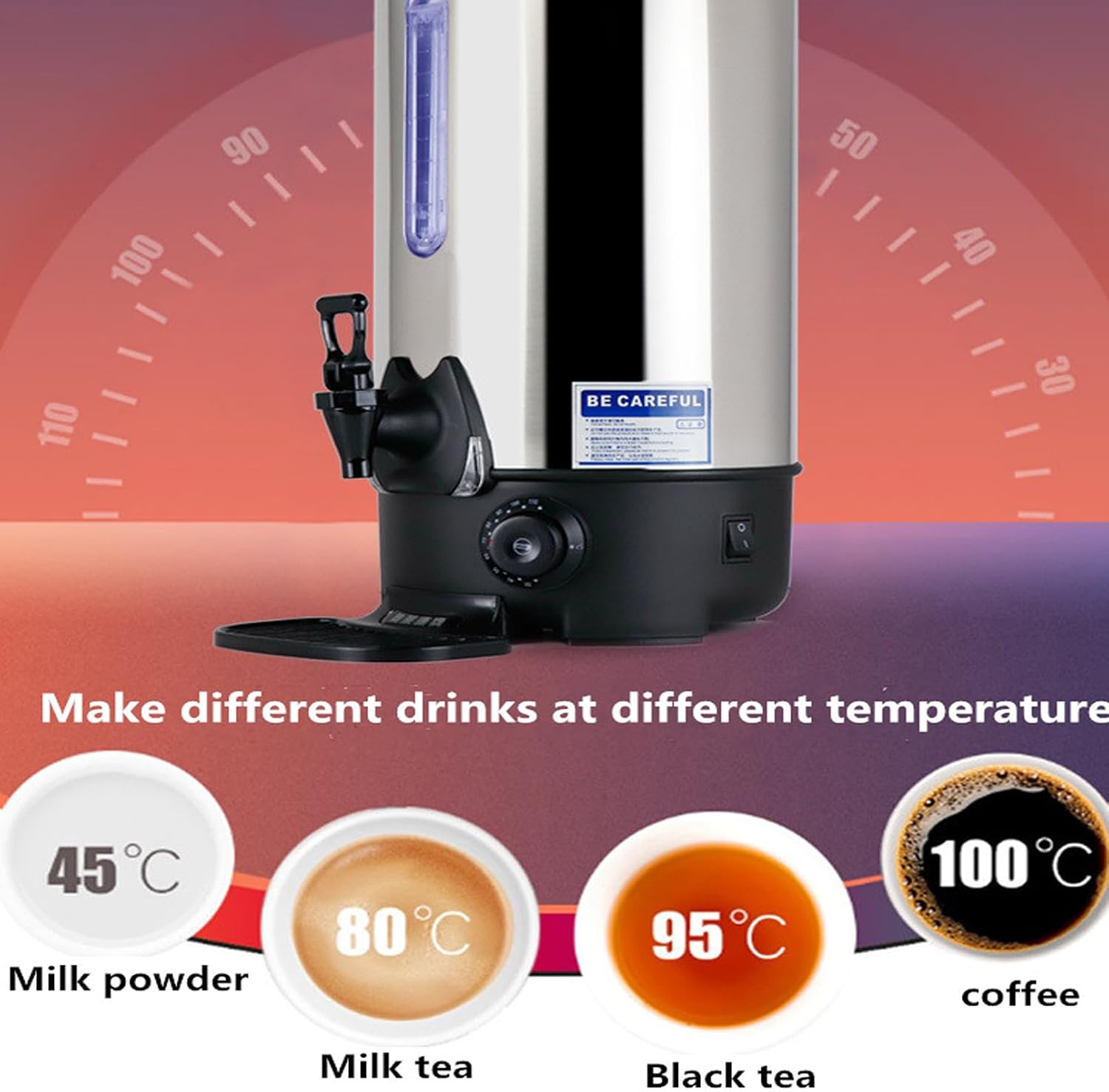 50 Cup Electric Hot Water Pot Urn, 1500W Dispenser Instant Coffee Milk Tea Boil Dry Protection Even Heating Throughout Chassis Stainless Steel Hot Water Boiler Urn for Party Commercial/8L