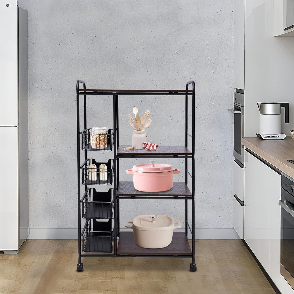 5-Tier Kitchen Standing Baker's Rack with Power Outlet, Kitchen Storage Rack with Wire Basket