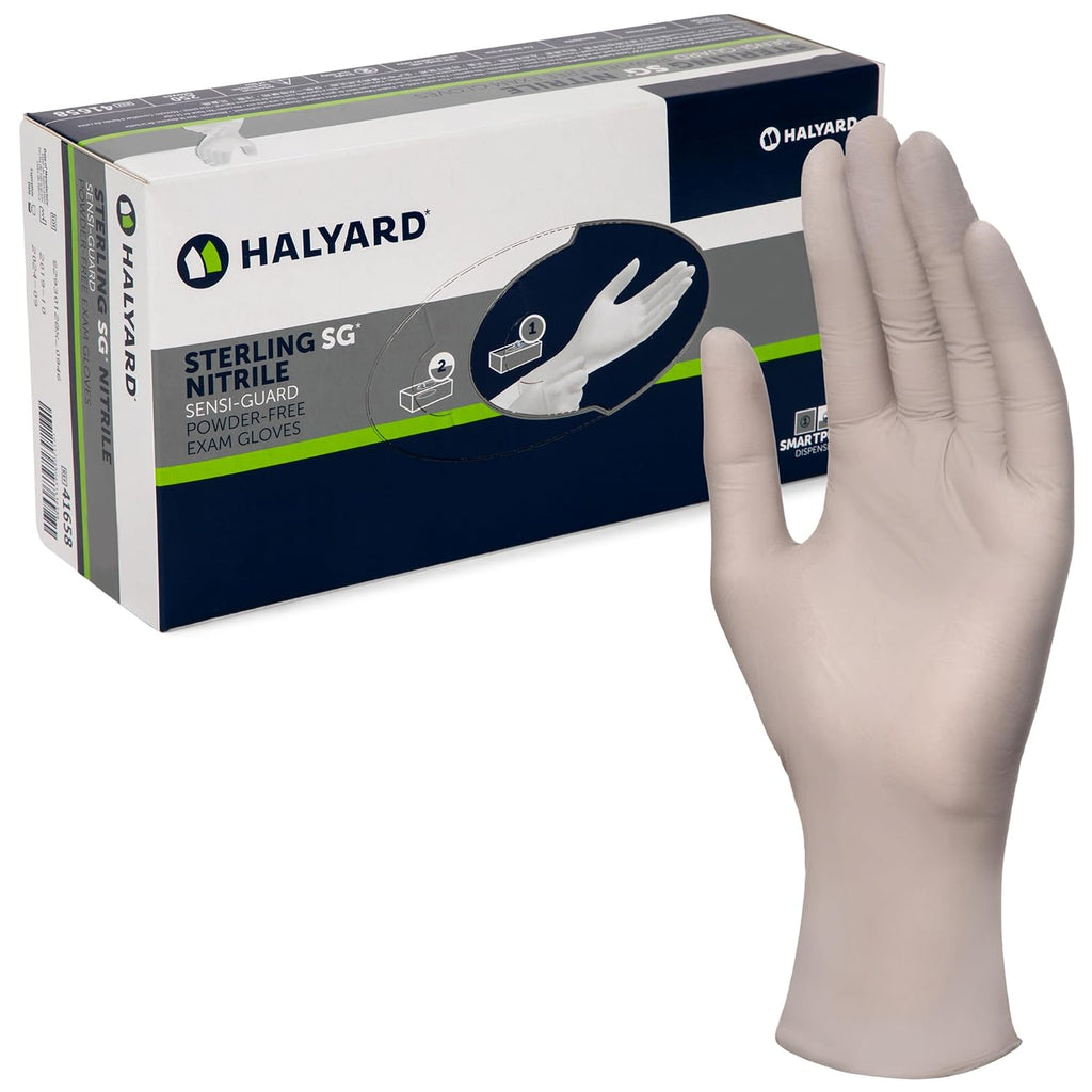 HALYARD Sterling SG Nitrile Powder-Free Exam Gloves, 3.7 mil, 9.5 Inches, Gray, X-Small, 41657 (Case of 2500)