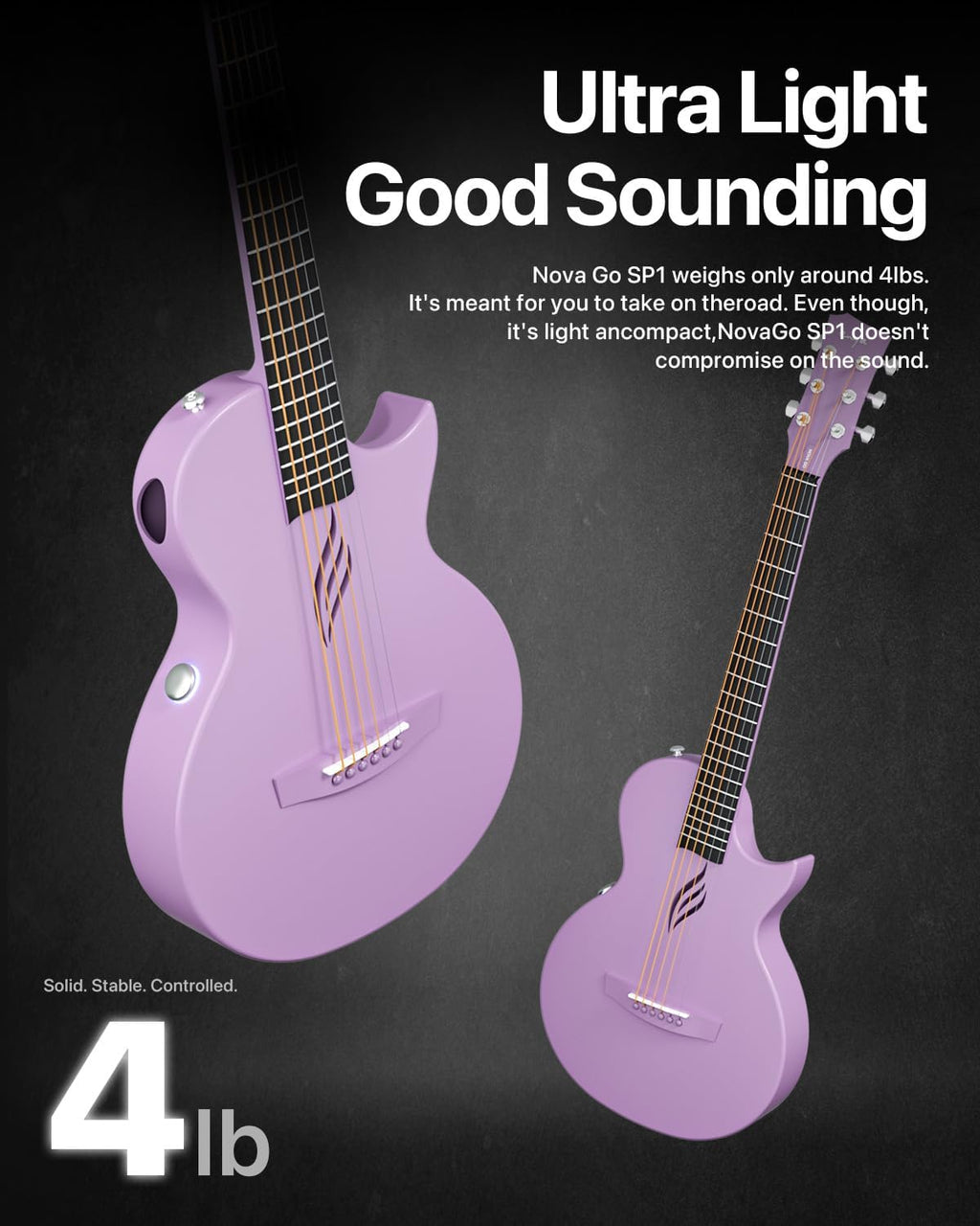 Enya NOVA GO SP1 Carbon Fiber Travel Guitar - 35' Acoustic Electric with Smart AcousticPlus Technology, Built-in Effects, USB Recording, Bluetooth Speaker, Beginner Bundle with Gig Bag & Accessories