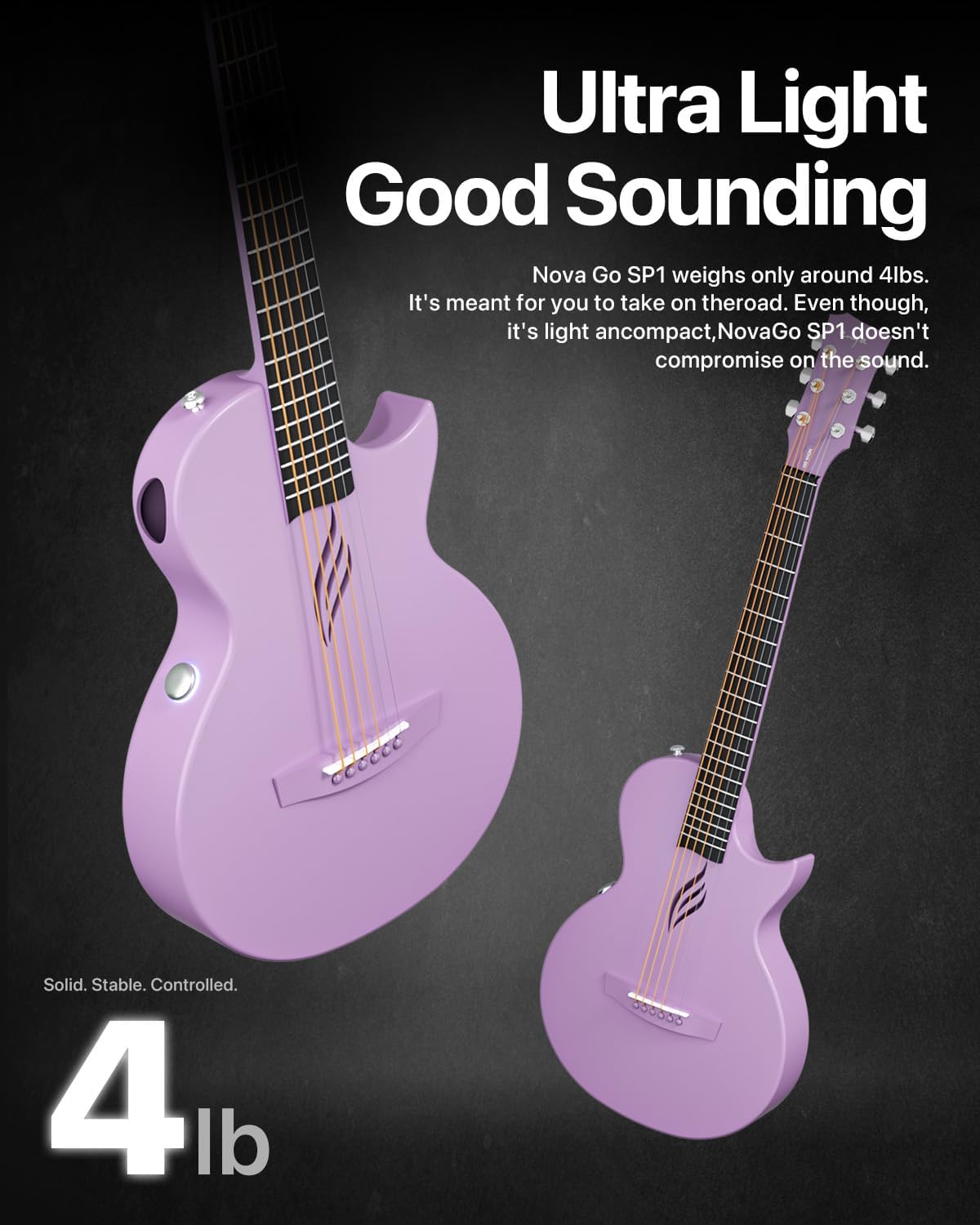 Enya NOVA GO SP1 Carbon Fiber Travel Guitar - 35' Acoustic Electric with Smart AcousticPlus Technology, Built-in Effects, USB Recording, Bluetooth Speaker, Beginner Bundle with Gig Bag & Accessories