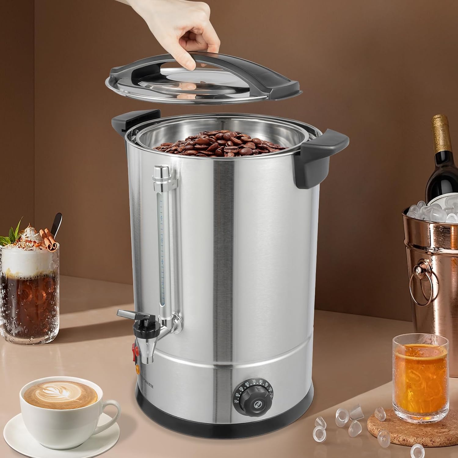 Insulated Beverage Dispenser, 12L Hot Drink Dispenser W/Filter Basket & Spigot, Stainless Steel Hot&Cold Beverage Dispenser for Coffee & Hot tea,Cold Milk,Water,Juice