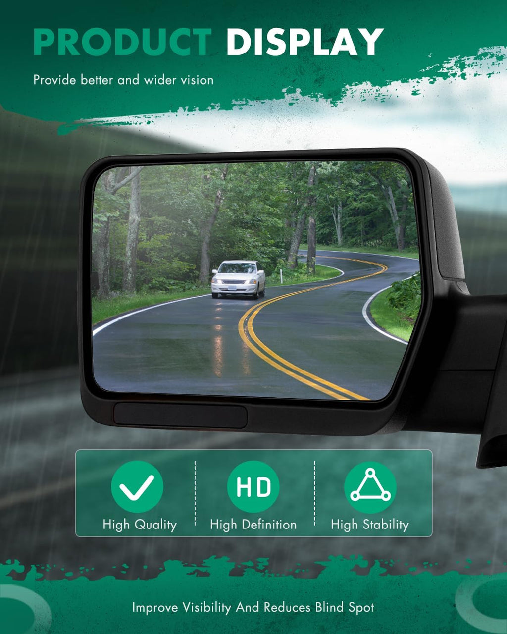 SCITOO Towing Mirrors Compatible With 2004-2014 For Ford For F-150 Series Truck Pickup A Pair(Left Right Side Tow Mirrors) With Power Adjusted Heated No Turn Signal Light Black Housing