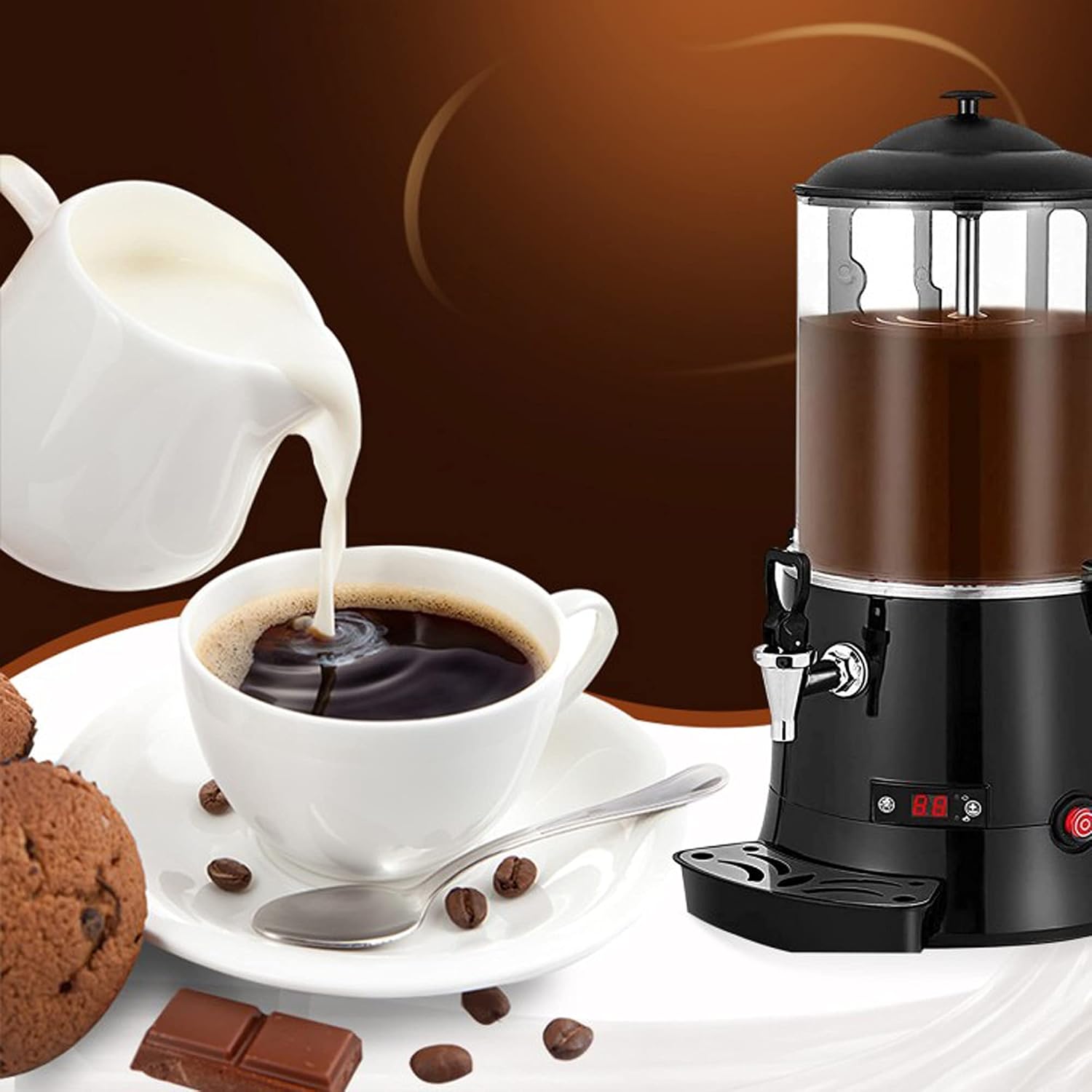 Hot Automatic Beverage Mixes Maker, Commercial Dispenser, Electric Milk Steamer Foam Maker, 400W Chocolate Maker, Coffee Maker Water Urn, for Espresso, Water, Tea, Chocolate