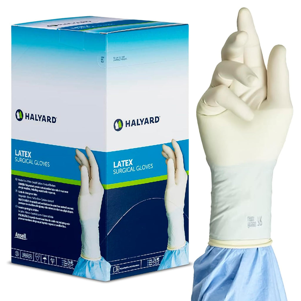 HALYARD Surgical Gloves Latex Sterile Individually Wrapped Pairs Powder Free Medical Disposable Gloves, 8.7 mil, Size 5.5 XS, Cream, SGL65055 (Case of 200 Pairs - 400 Total)