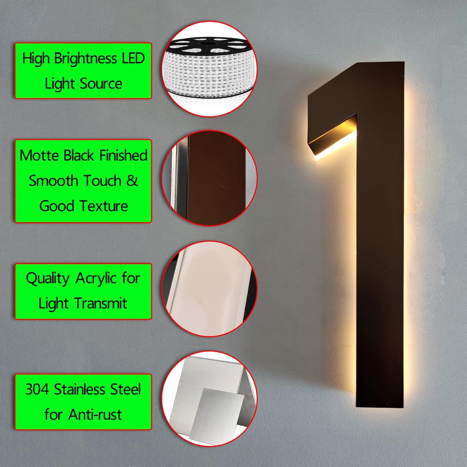 14' Backlit LED Address Number Sign, Illuminated LED House Numbers Plaques For Outside, Light Up Address Plaques For DIY Home Yard Outdoor,9