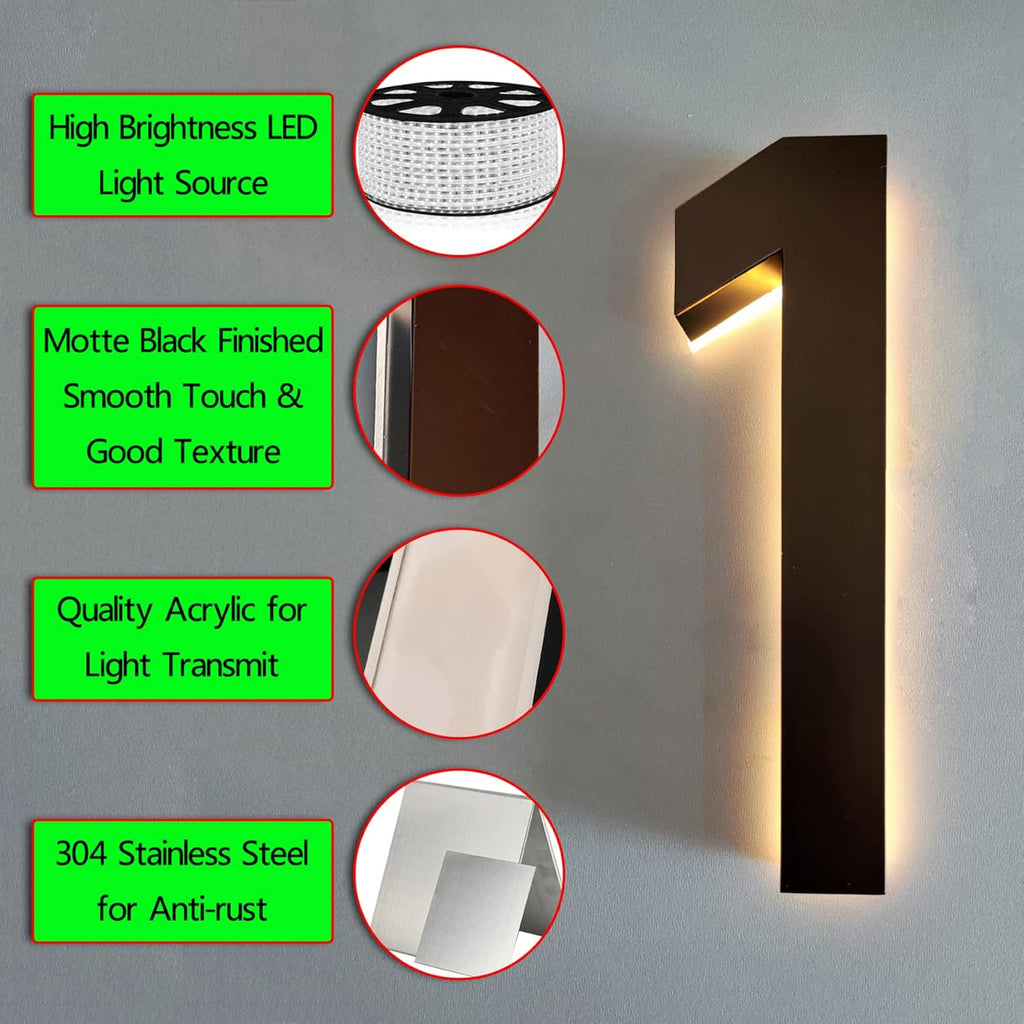 14' Backlit LED Address Number Sign, Illuminated LED House Numbers Plaques For Outside, Light Up Address Plaques For DIY Home Yard Outdoor,B
