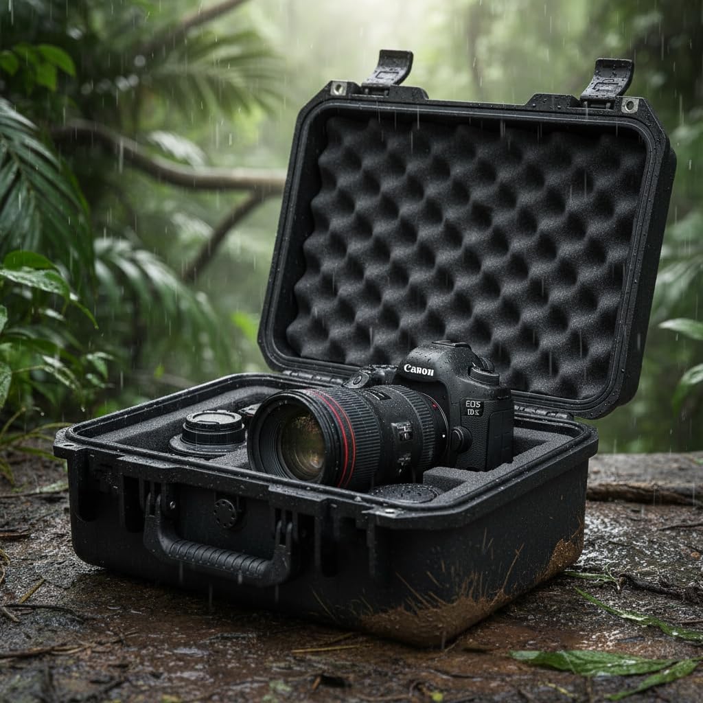 MEIJIA Premium Waterproof Hard Compact Camera Case with customizable fit foam,Full Protection with Light&Convenient Design,18.3'x13.4'x6.7',Elegant Black