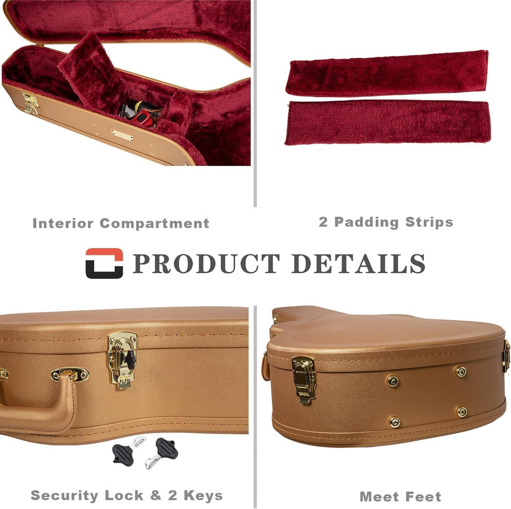 Crossrock Wooden Dreadnought Acoustic Guitar Case for Gibson J-45 / Martin D-Style | Luxury Gold Faux Leather, Burgundy Velvet Interior & Lock – Designer Series(CRW520DLG)