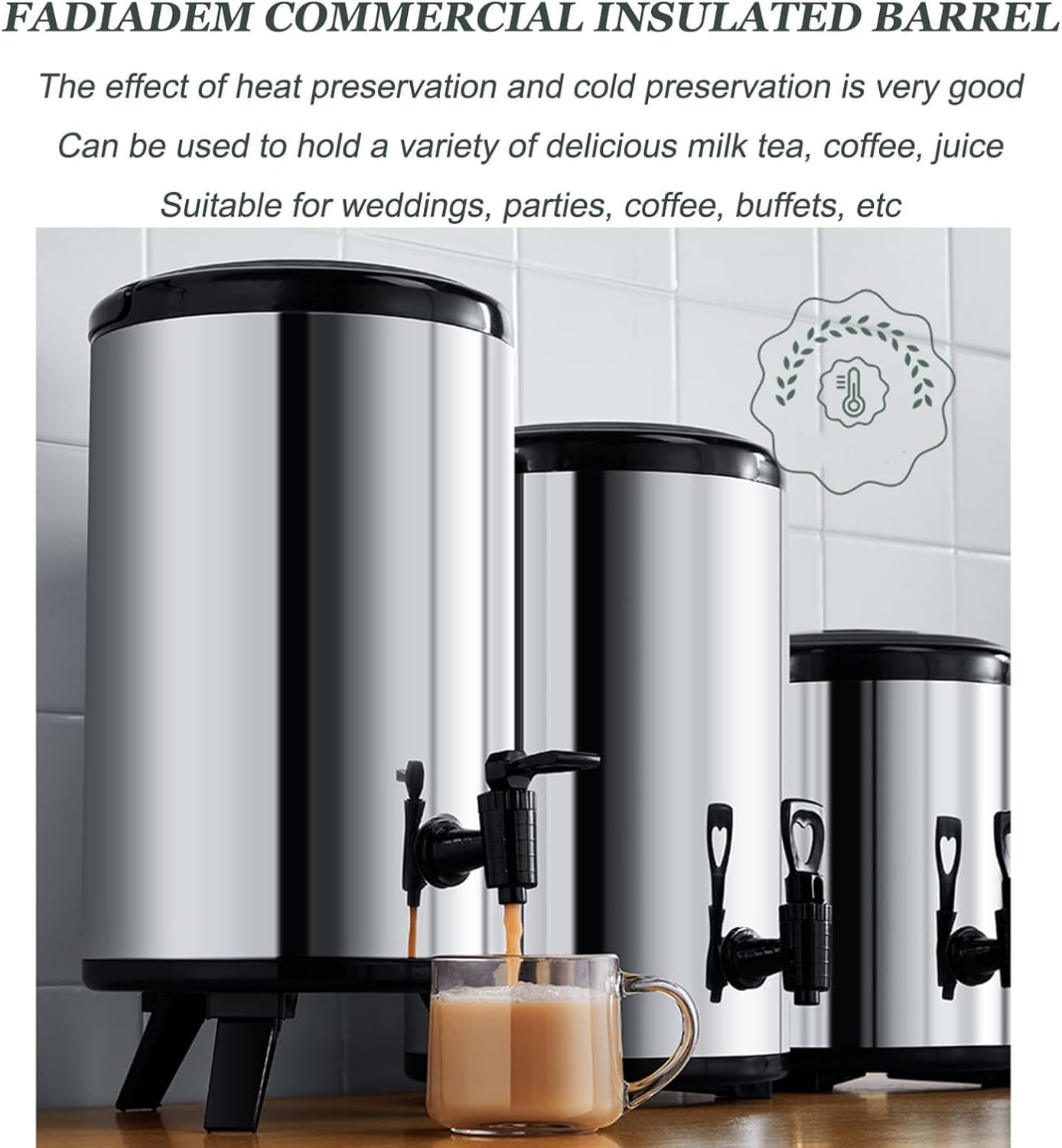 Hot Water Dispensers,Insulated Beverage Dispenser Cold Drink Dispenser, 304 Stainless Steel Hot Milk Dispenser, Picnic Portable Ice Container Coffee Cylinder, Party Buffet Lemonade Tea,18L