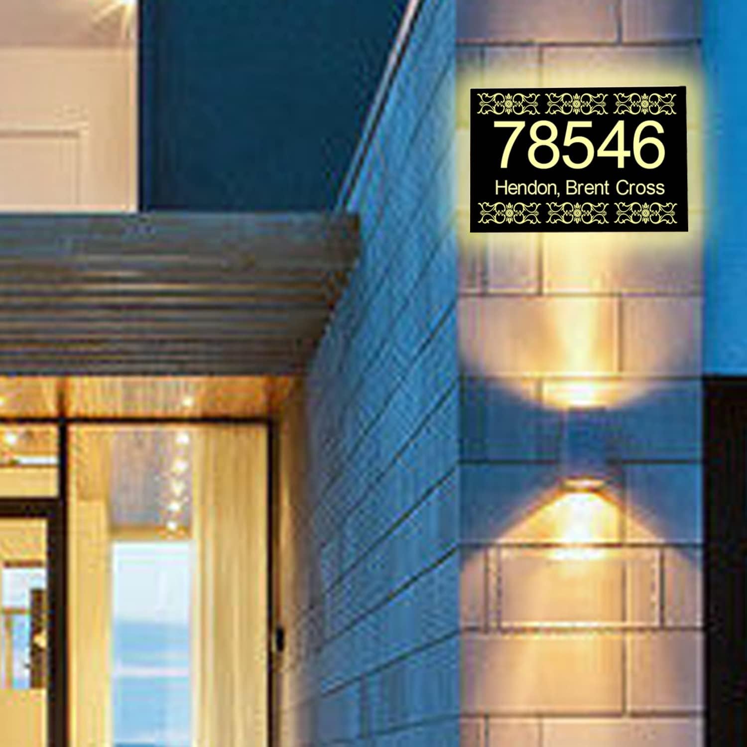 Modern Illuminated House Number Sign Plaque,Stainless Steel & Acrylic Backlit Floating Address Number Plaque,Light Up Address Plaque,Black,Warm White Light,40*34