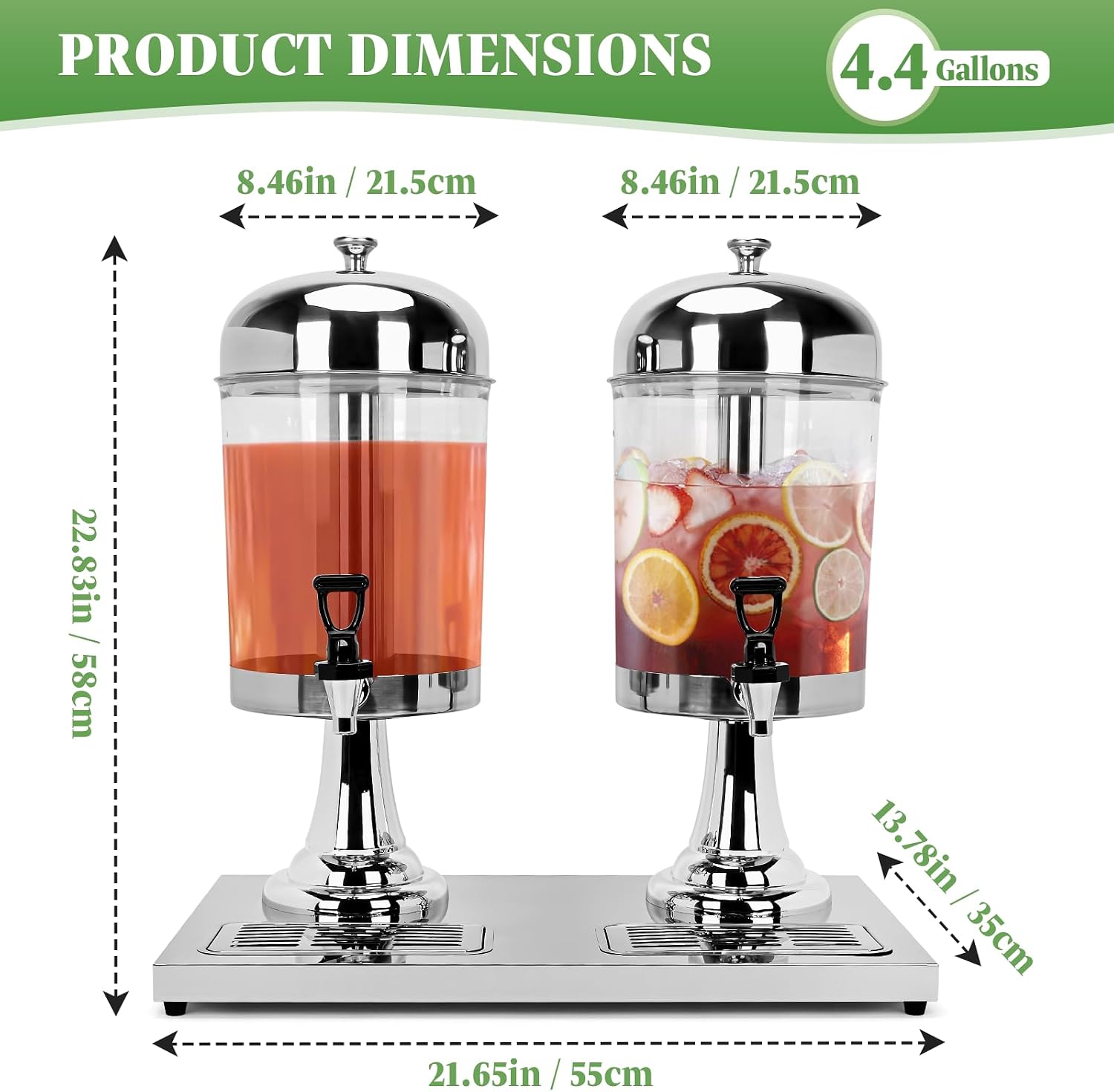 tonchean 4.4 Gallon Dual Drink Dispenser, Beverage Dispensers with Ice Core and Spigot, Stainless Steel Juice Dispenser for Parties, Wedding, Hotel Buffet, Banquet, Restaurant